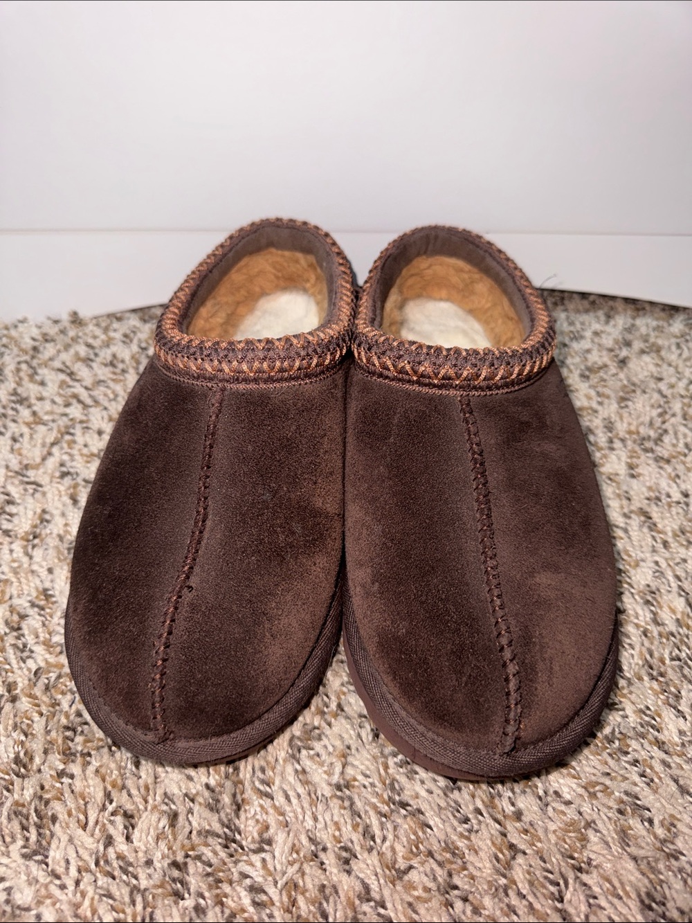 UGG Dark Brown Suede Shearling-Lined Slippers